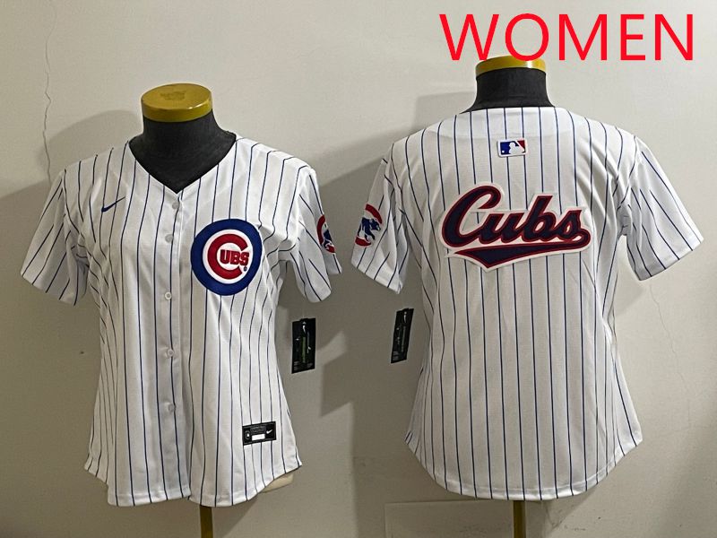 Women 2025 Chicago Cubs Blank White Stripe Game Nike MLB Jersey style 5->youth mlb jersey->Youth Jersey